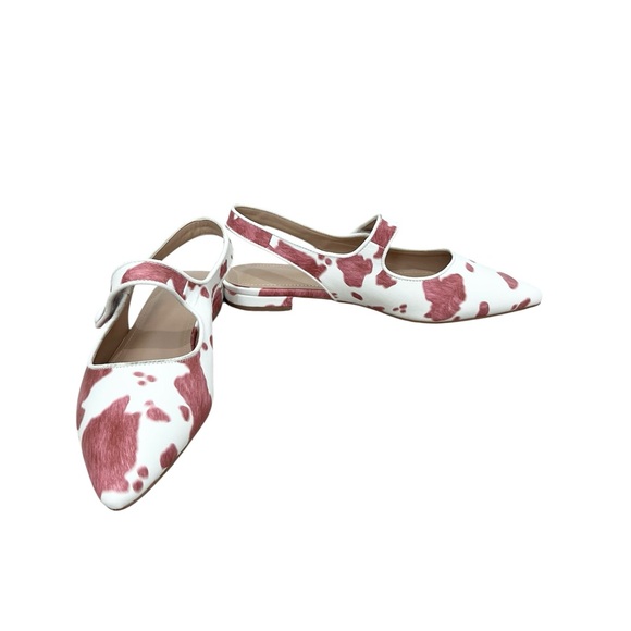 Stylish Women's Pink & White Cow Print Pointed Toe Mary Jane Flats Size: 7.5 - Picture 4 of 9